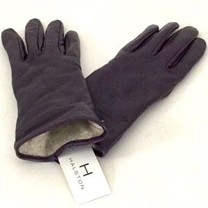 Halston Woman’s Purple Leather Gloves Zipper Wool/Nylon Lined Preppy Chic Wintet